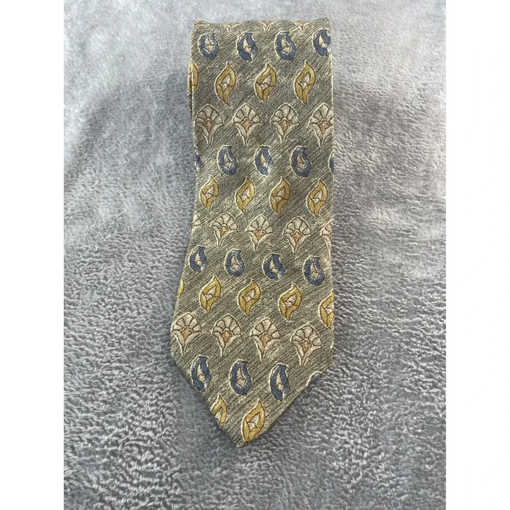 Joseph Abboud Men's Olive Green Silk Necktie - Floral Paisley Design